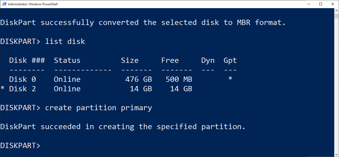 diskpart create partition primary